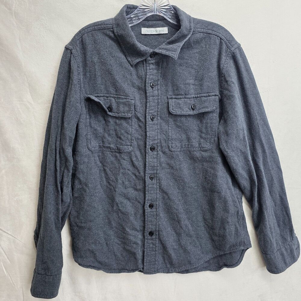 Outerknown Blanket Shirt Men's Gray Herringbone Flannel Heavyweight Size M